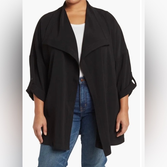 MAX STUDIO Draped Open Front Roll Sleeve Jacket Sz. 1X Black - Picture 1 of 12